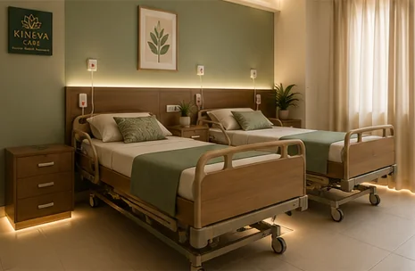 Twin room with two hospital-grade beds